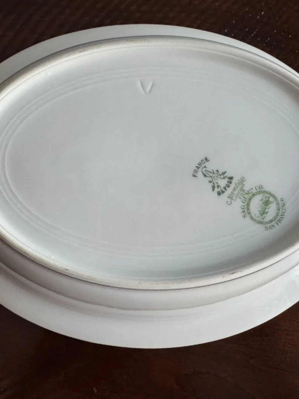 Antique C. Ahrenfeldt Limoges Gold Trim Oval Serving Bowl Gump's SF c. 1910